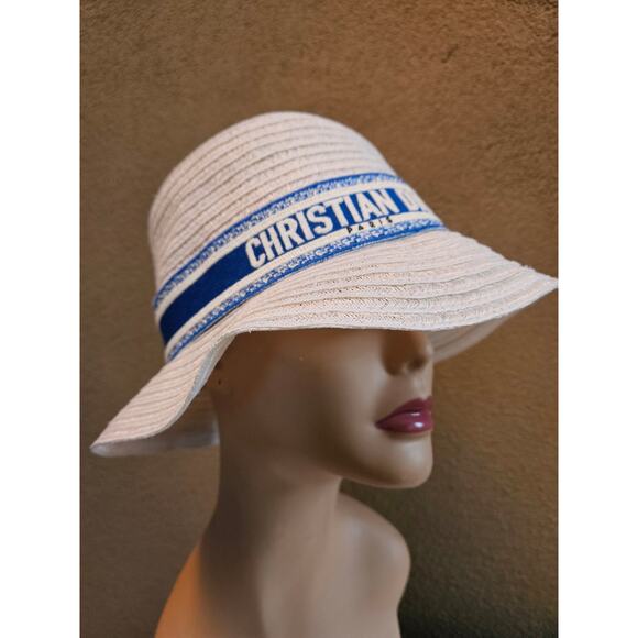 White woven blue white logo printed bucket hat M sz main image 4